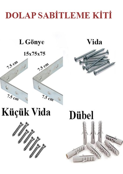Gri L Demir Dolap Sabitleme 15*75*75 Masa Gönye (5 Adet) + Vida + Dubel
