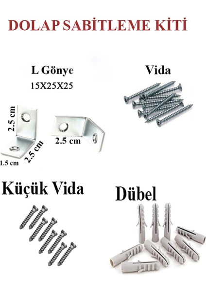 Gri L Demir Dolap Sabitleme 15*25*25 Masa Gönye (5 Adet) + Vida + Dubel