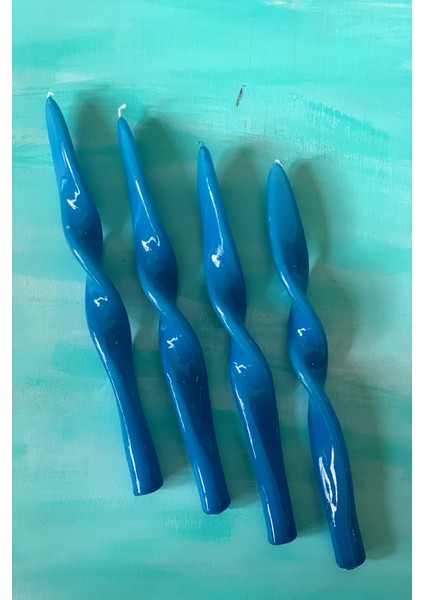 4 Lü Set Mavi Burgulu Şamdan Mumu