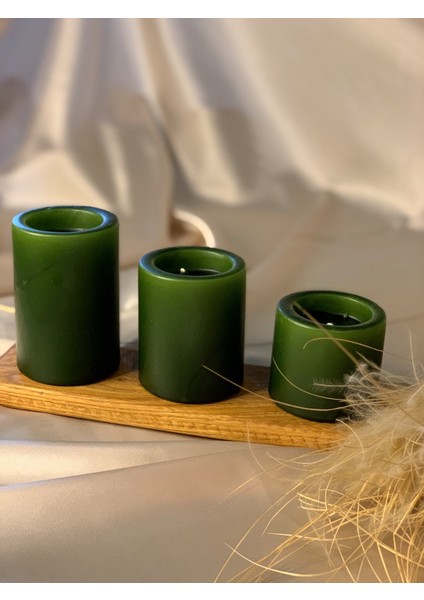 3 Lü Set Yeşil Çökertme Slindir Mum Çap: 6,5