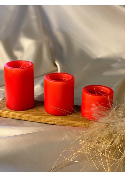 3 Lü Set Kırmızı Çökertme Slindir Mum Çap: 6,5