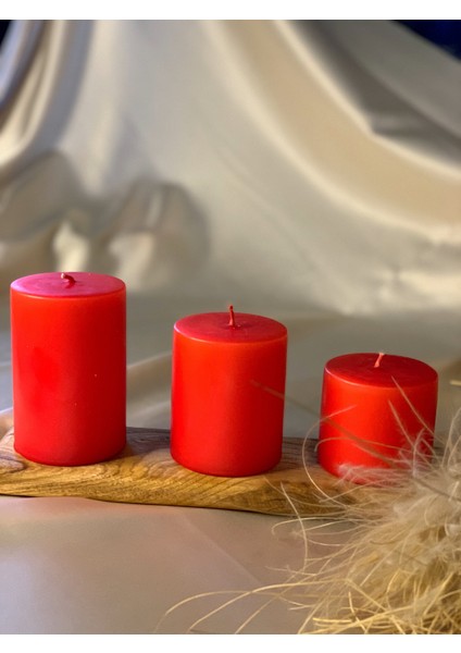3 Lü Set Kırmızı Silindir Mum Çap: 6,5