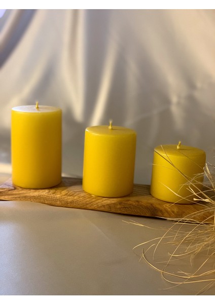 3 Lü Set Sarı Silindir Mum Çap: 6,5