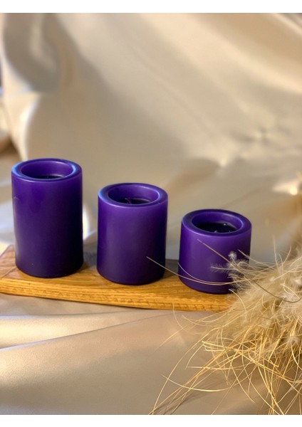 3 Lü Set Mor Çökertme Slindir Mum Çap: 6,5