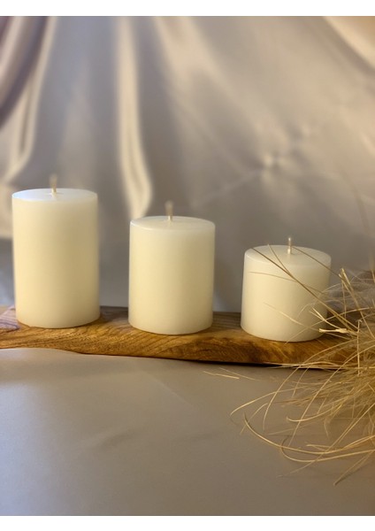 3 Lü Set Krem Silindir Mum Çap: 6,5