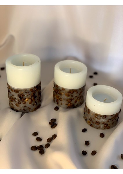 3 Lü Set Kahveli Silindir Mum Çökertme Çap: 6,5