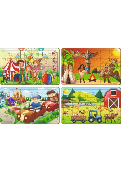 4 Adet 24 Parça Ahşap Puzzle Yapboz Set-8