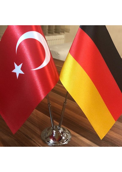 Almanya - Türkiye Masa Bayrağı Krom Direkli İkili Bayrak fiyatları