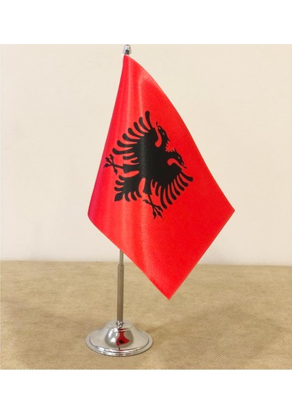 Arnavutluk Masa Bayrağı Krom Direkli Tekli Bayrak