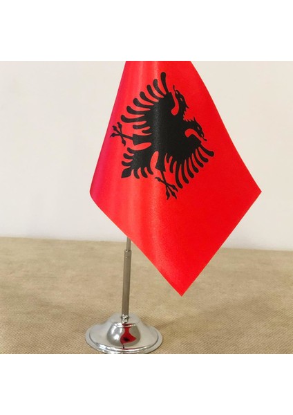 Arnavutluk Masa Bayrağı Krom Direkli Tekli Bayrak