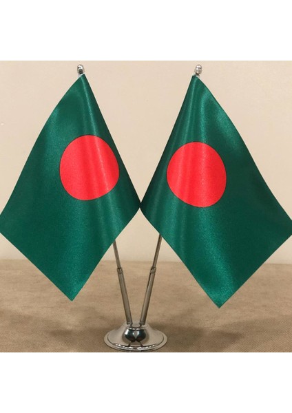 Bangladeş Masa Bayrağı Krom Direkli İkili Bayrak