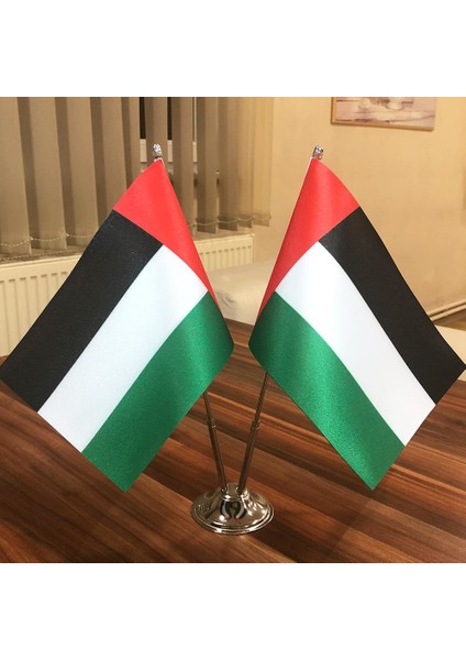 Birleşik Arap Emirlikleri Masa Bayrağı Krom Direkli İkili Bayrak