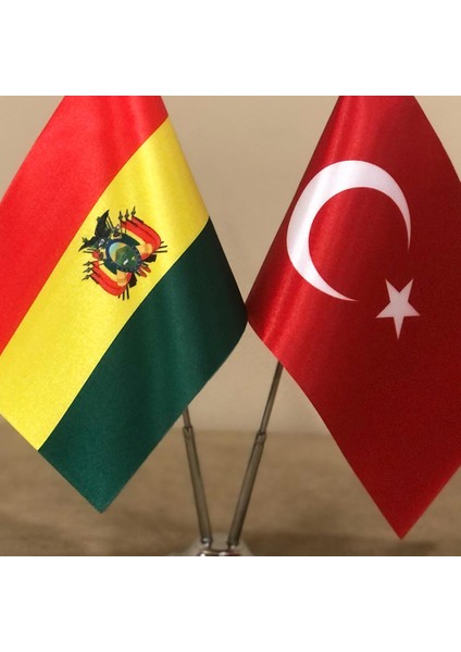 Bolivya - Türkiye Masa Bayrağı Krom Direkli İkili Bayrak fiyatları