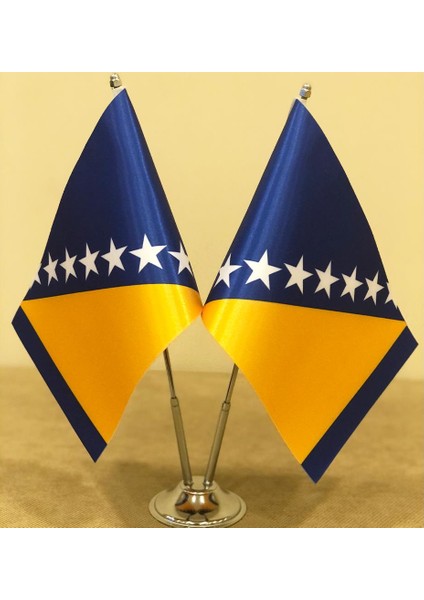 Bosna Hersek Masa Bayrağı Krom Direkli İkili Bayrak