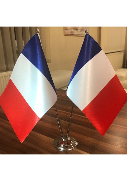 Fransa Masa Bayrağı Krom Direkli İkili Bayrak