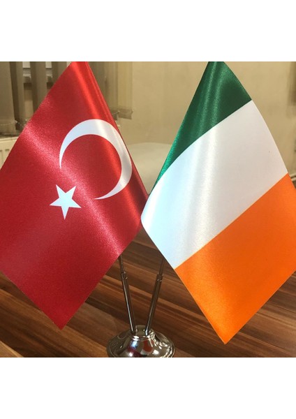 İrlanda - Türkiye Masa Bayrağı Krom Direkli İkili Bayrak fiyatları