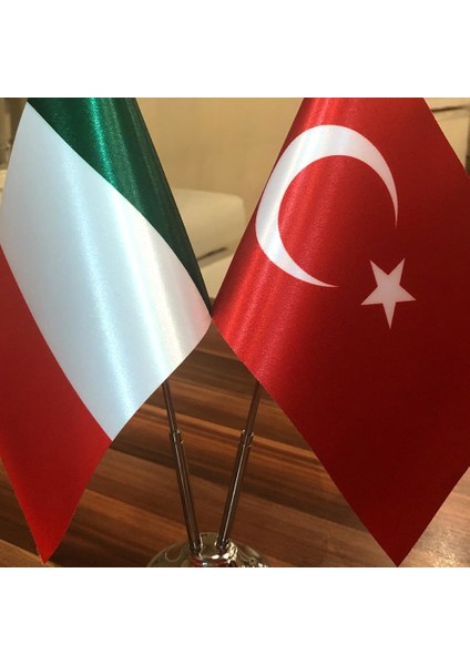 İtalya - Türkiye Masa Bayrağı Krom Direkli İkili Bayrak fiyatları