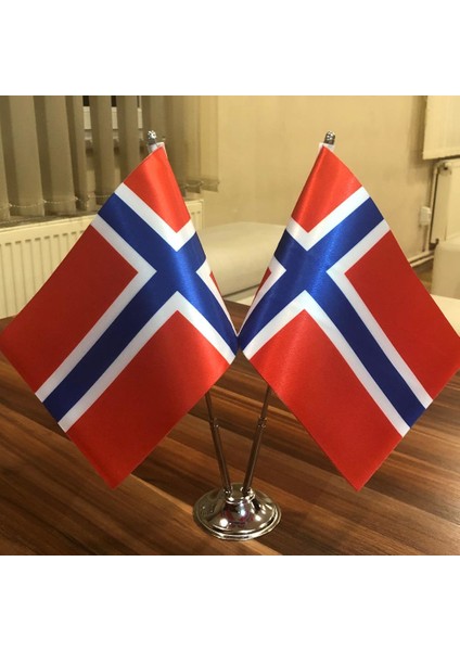 Norveç Masa Bayrağı Krom Direkli İkili Bayrak