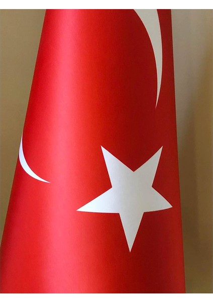 Türk Makam Bayrağı Seti Sarı Direkli Simsiz Saten Kumaş 225 cm