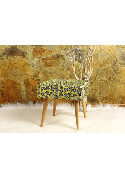 Retro Puf - Dokuma Kumaşlı (Baskı Değildir) - Masif - 40CM x 40CM - Sarı