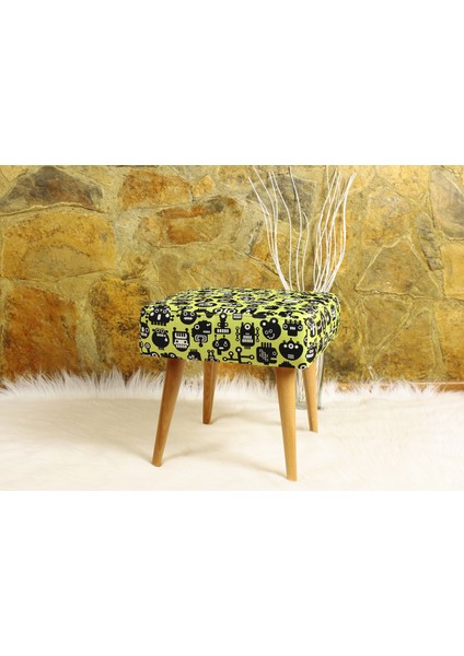 Retro Puf - Dokuma Kumaşlı (Baskı Değildir) - Masif - 40CM x 40CM - Sarı
