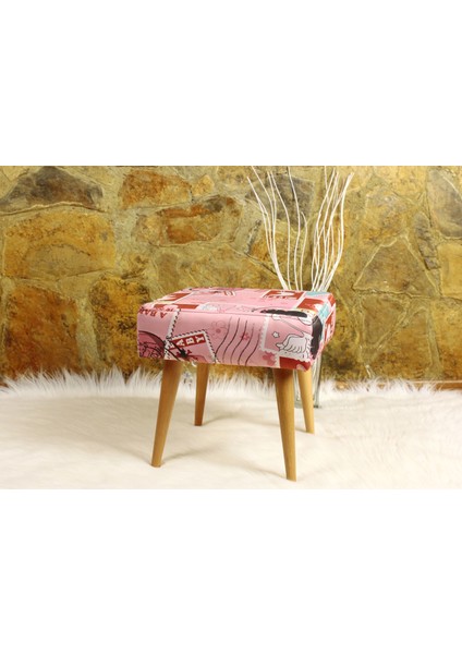 Retro Puf - Dokuma Kumaşlı (Baskı Değildir) - Masif - 40CM x 40CM - Pembe