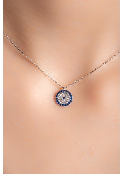 Beyaz Zirkon Taşlı Nazar Boncuklu Kadın Gümüş Kolye 925 Ayar fiyatları