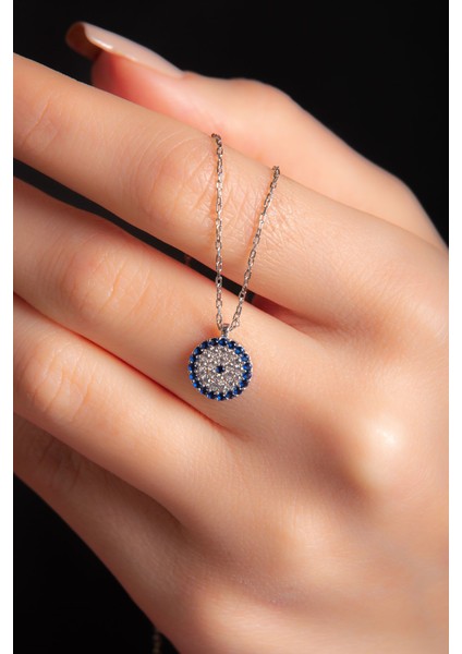 Beyaz Zirkon Taşlı Nazar Boncuklu Kadın Gümüş Kolye 925 Ayar modelleri