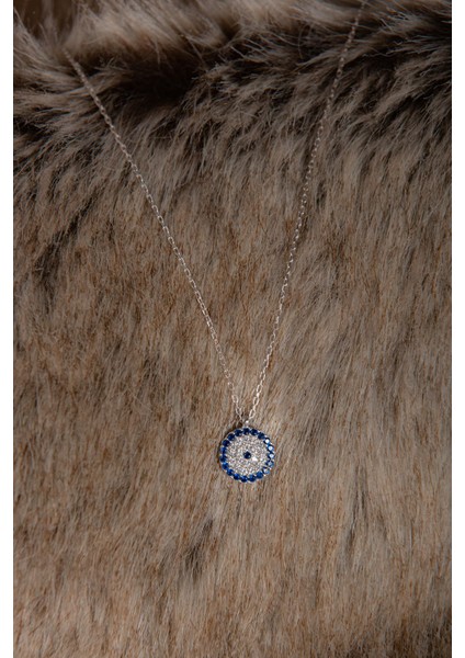 Beyaz Zirkon Taşlı Nazar Boncuklu Kadın Gümüş Kolye 925 Ayar indirimleri