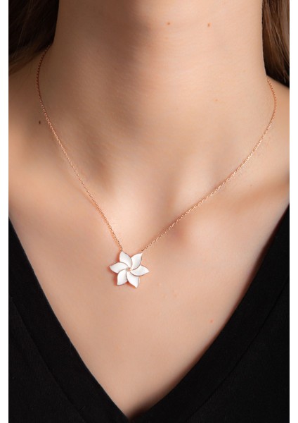 Rüzgar Gülü Mineli Rose Altın Kaplama Kadın Gümüş Kolye 925 Ayar