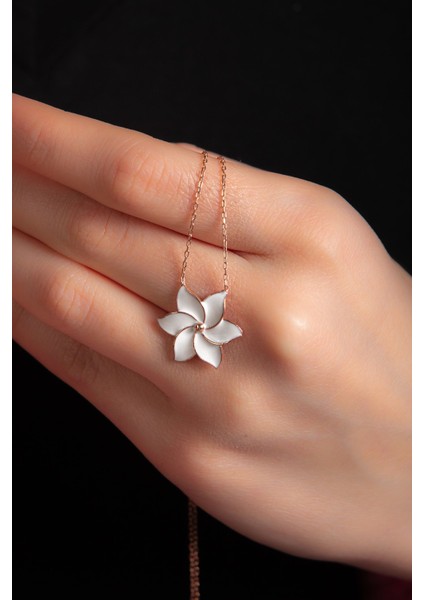 Rüzgar Gülü Mineli Rose Altın Kaplama Kadın Gümüş Kolye 925 Ayar modelleri