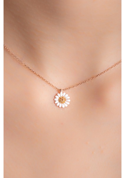 Papatya Mineli Rose Altın Kaplama Kadın Gümüş Kolye 925 Ayar fiyatları