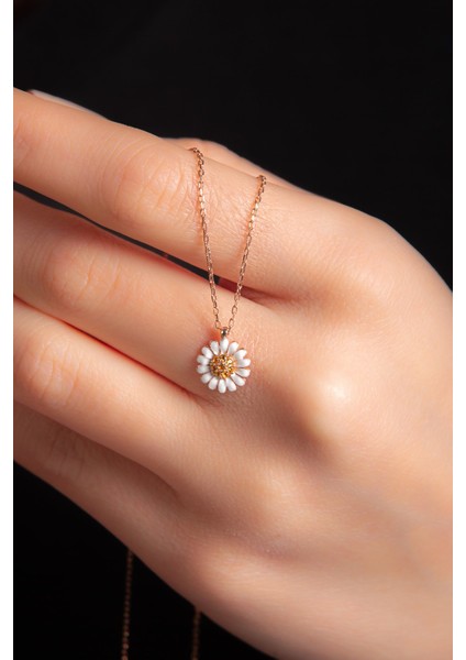 Papatya Mineli Rose Altın Kaplama Kadın Gümüş Kolye 925 Ayar modelleri