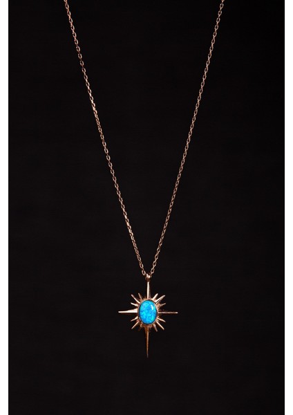 Opal Taşlı Kutup Yıldızlı Rose Altın Kaplama Kadın Gümüş Kolye 925 Ayar fırsatları