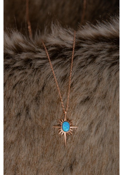 Opal Taşlı Kutup Yıldızlı Rose Altın Kaplama Kadın Gümüş Kolye 925 Ayar indirimleri