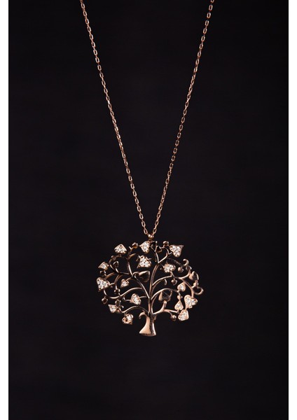 Rose Zirkon Taşlı Yaşam Ağacı Kadın Gümüş Kolye 925 Ayar fırsatları
