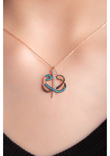 Mavi Beyaz Zirkon Taşlı Vav Elif Kadın Gümüş Kolye 925 Ayar fiyatları