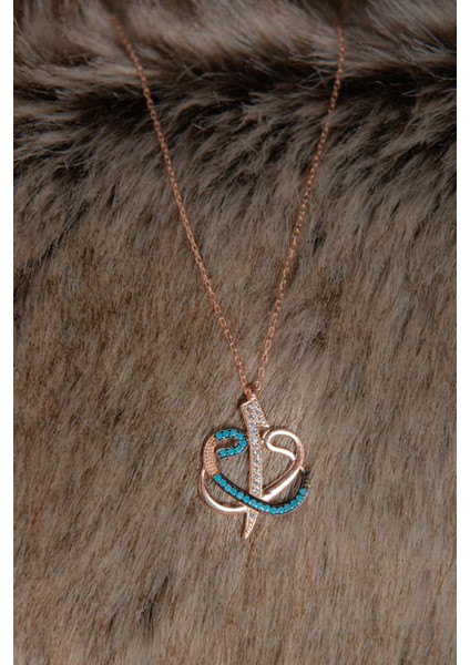 Mavi Beyaz Zirkon Taşlı Vav Elif Kadın Gümüş Kolye 925 Ayar indirimleri