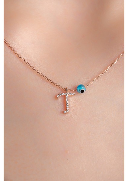 Beyaz Zirkon Taşlı T Harf Kolye Rose Gümüş Altın Kaplama Kadın Gümüş Kolye 925 Ayar fırsatları