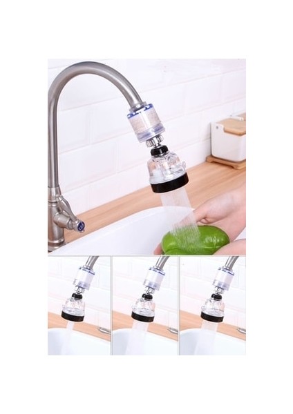 3 Fonksiyonlu Şeffaf Filtreli 360 Derece Döner Musluk Başlığı