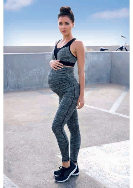 Gri Hamile (Yoga-Fıtness-Pilates-Koşu) Sporcu Tayt Alt Üst Takım