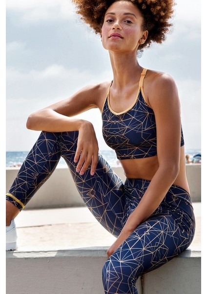 Desenli Sarı (Yoga-Fıtness-Pilates-Koşu) Sporcu Tayt Alt Üst Takım