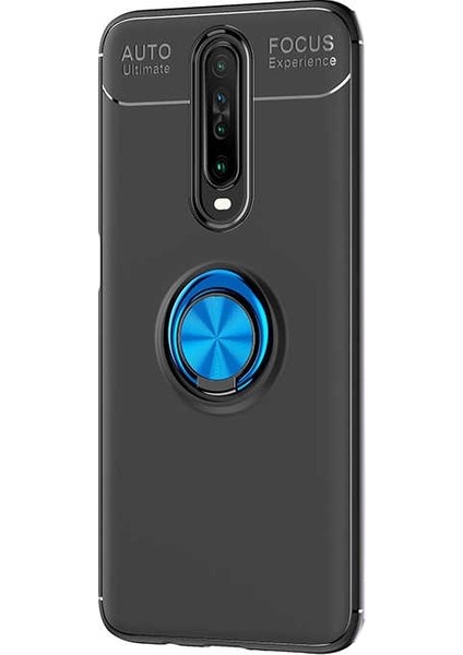 Xiaomi Poco X2 Kılıf Ravel Silikon Yüzüklü Mıknatıslı+Nano Glass Mavi