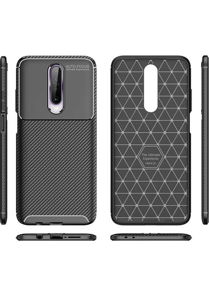 Xiaomi Poco X2 Kılıf Negro Karbon Dizayn Silikon+Nano Glass Siyah