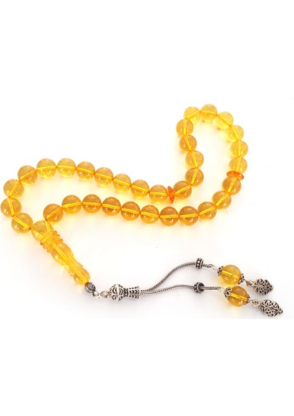 925 Ayar Gümüş Püsküllü Damla Kehribar Tesbih