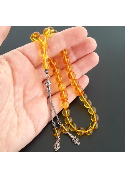 925 Ayar Gümüş Püsküllü Damla Kehribar Tesbih fiyatları