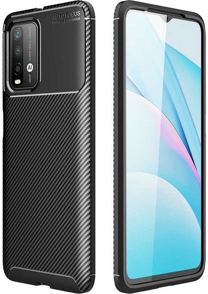 Xiaomi Redmi 9t Kılıf Negro Karbon Korum Silikon+Nano Glass Siyah