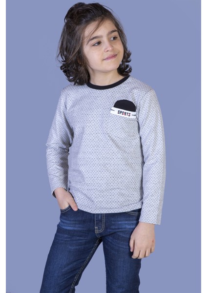 Erkek Çocuk Cep Üstü Şeritli T-Shirt