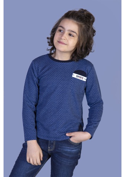 Erkek Çocuk Cep Üstü Şeritli T-Shirt