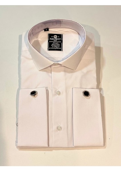 Beyaz Kol Düğmeli Slim Fit Gömlek